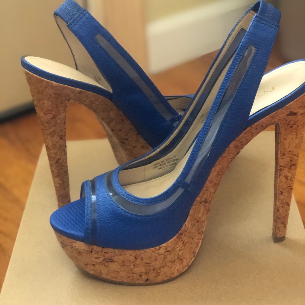 Enzo Angiolini blue heels with Cork heel!